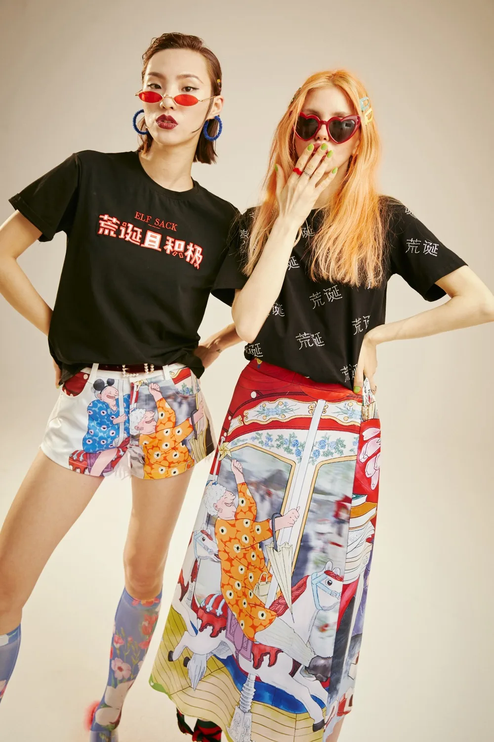 ELFSACK Fashion Cartoon Print Women Skirt Summer Vintage A-line Mid Waist Female Skirts Streetwear Casual Femme Bottoms