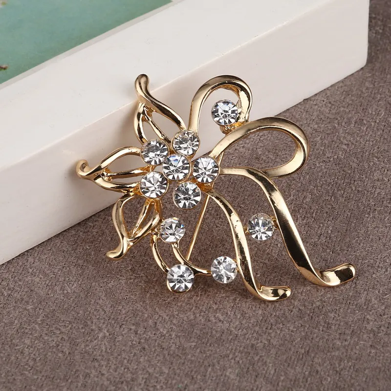 2019 старинные цветок из горного хрусталя броши для женщин Золотая брошь с