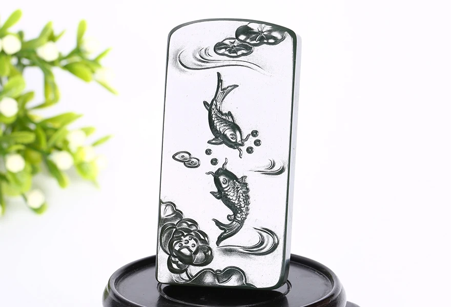 Natural Hetian Jade County Black Sapphire Fine Fish Pendant hp299# | Украшения и аксессуары