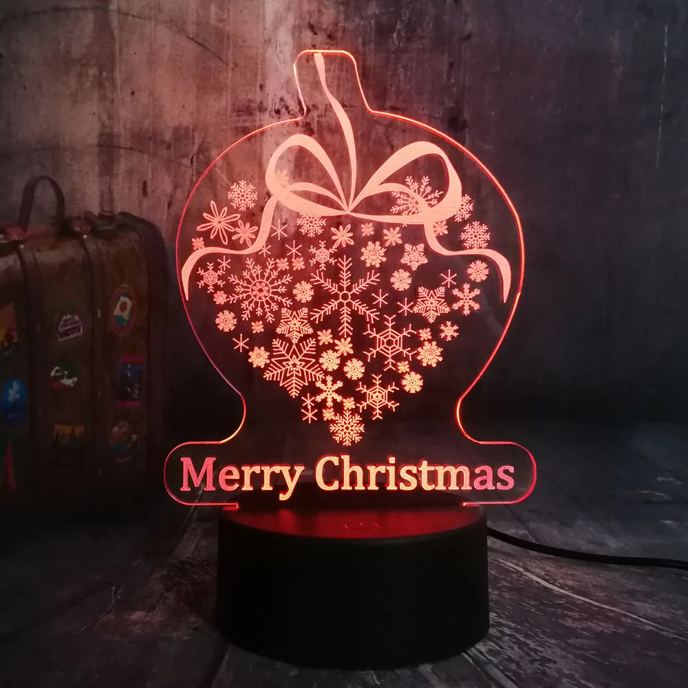 Рождественская Новогодняя лампа Снежинка 3D светодиодный RGB ночник USB настольная