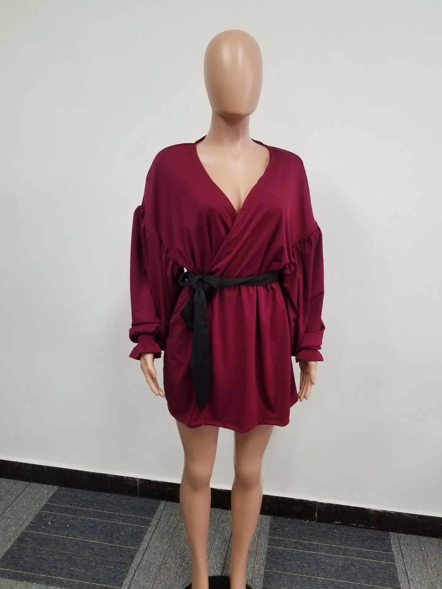 Однотонный для женщин платье сезон: весна-лето фонари рукавом Boho короткие платья с поясом Vestido