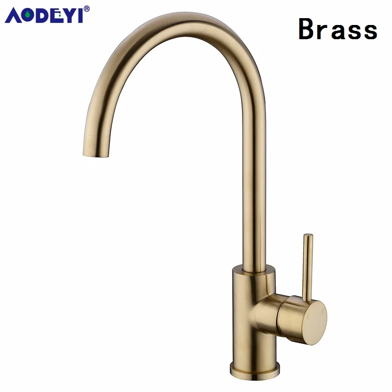 Brushed Gold Brass Акция, твердый 304 кран из нержавеющей стали для горячей и холодной кухни, смеситель для раковины с Аэратором, кран для раковины, матовый никель/черный - Цвет: Brushed Gold Brass