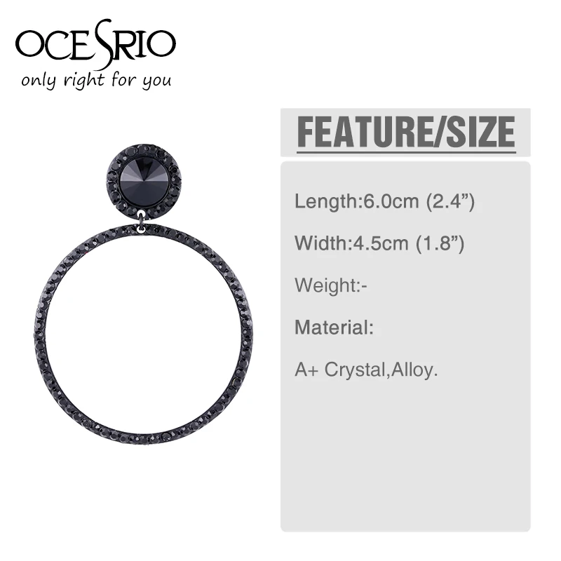 Серьги кольца OCESRIO серебристые с кристаллами модные большие женские эффектные