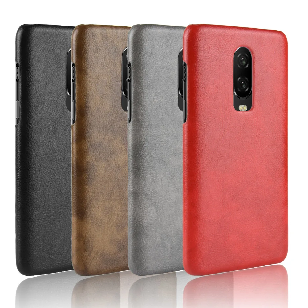 For Oneplus 6 Retro Litchi Leather Texture Hard PC Phone Case For One plus 6 Vintage case