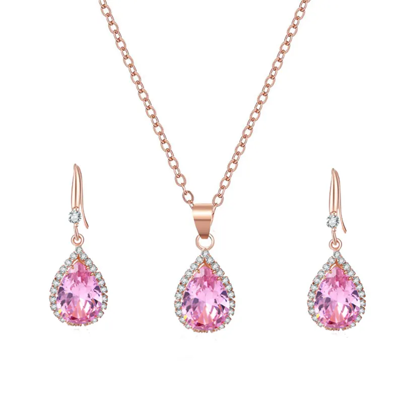 Gold Pink Manxiuni, капли воды, кубический цирконий, Свадебные Ювелирные наборы, инкрустация, роскошный кристалл, свадебное ожерелье, серьги, набор, подарки для подружек невесты - Окраска металла: Gold Pink