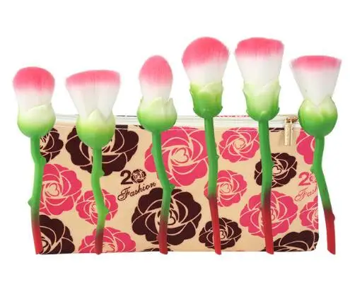 GUJHUI 6 шт./компл. Professional Новый розовый цветок Макияж кисточки наборы для ухода за