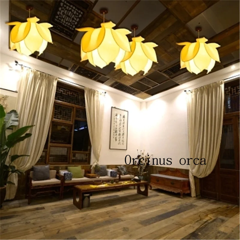 Новая китайская Классическая Подвесная лампа в виде лотоса с имитацией ткани