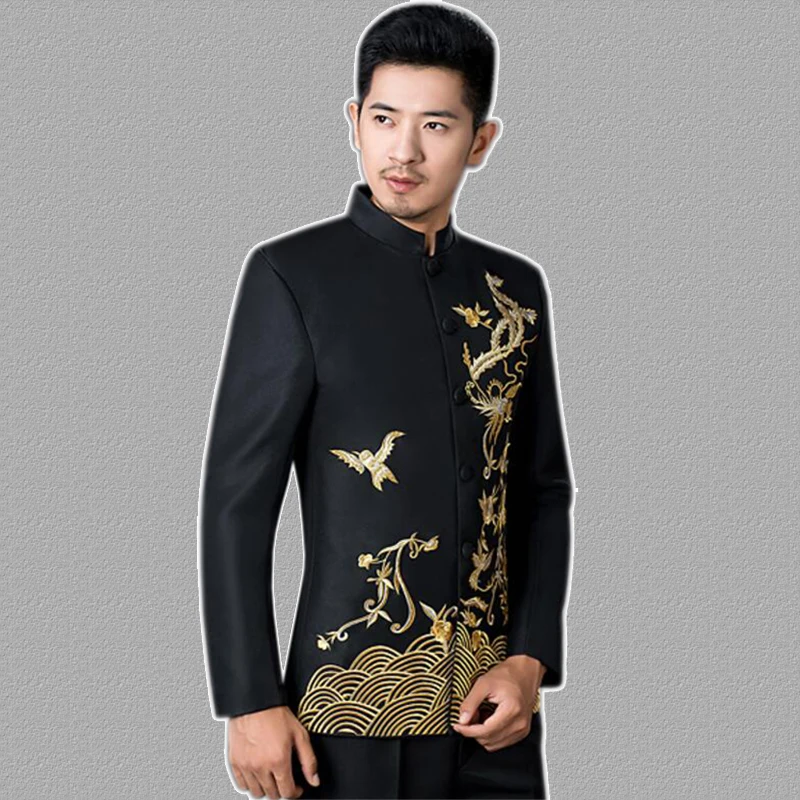 Embroidery blazer men Chinese tunic suit designs jacket mens stage costumes for singers clothes dance star style dress masculino
