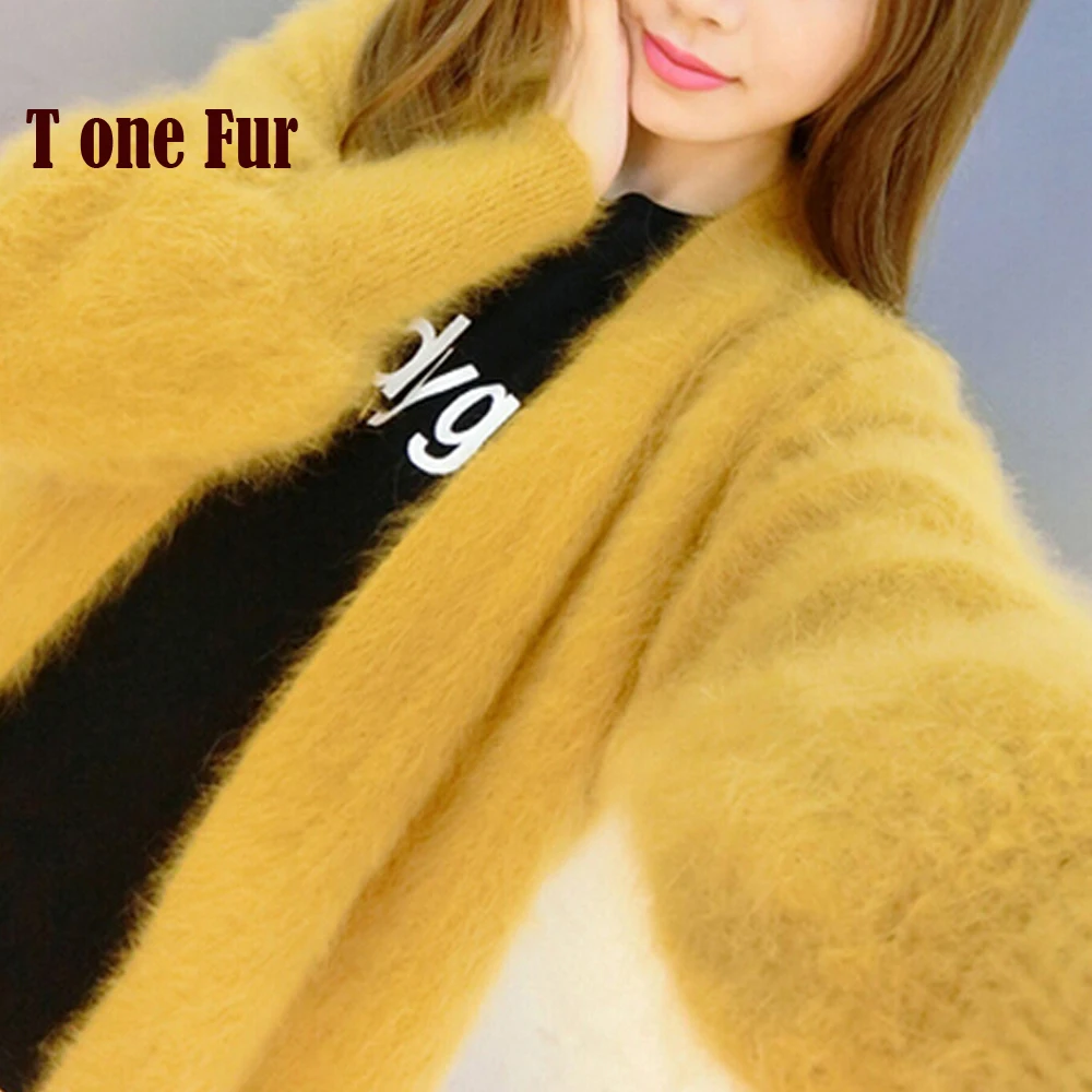 Натуральная норка кашемир толстые теплые пальто Настоящее натуральное свитер с