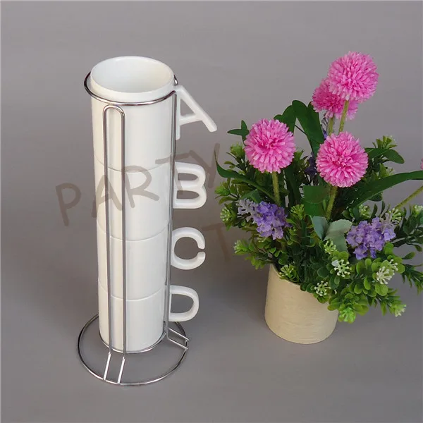 Керамическая кружка с буквами и металлической подставкой Набор чашек ABCD для кофе