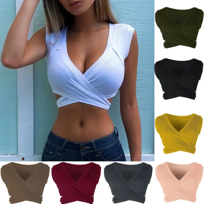 

2019 Brand New Style Summer Women Casual Sleeveless Tank Tops Solid Bandage Vest Crop Tops Short T Shirt S-XXL