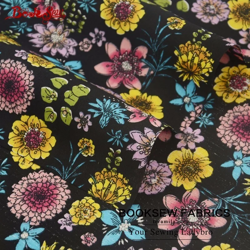 Тканевый поплин Booksew из 100% хлопка цветочный дизайн черный толстый материал для