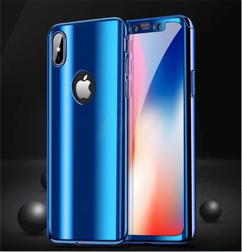 

50pcs 360 Degree Plating Mirror Phone Case For iPhone X 7 8 6 Plus XR XS Max Full Cover Protective Case house With Glass Film