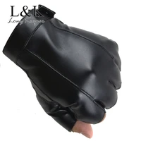 longkeeper fashion half finger gloves men women pu leather fingerless mitten black driving comfortable eldiven guantes