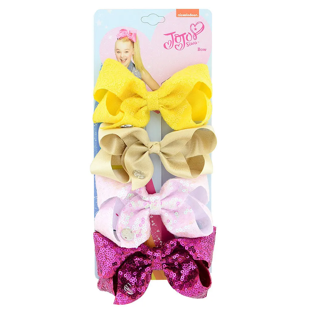 4 шт./компл. JOJO Siwa девушки банты волос стильные красочные ленты ручной работы блесток лук с подарочной картой для детей аксессуары для вечеринок