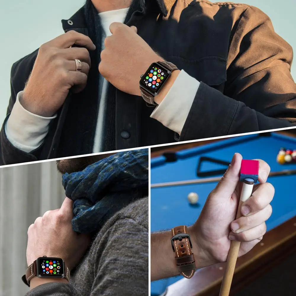 Genuine Leather Watch Band for Apple Watch Strap 49mm 44mm 45mm 40mm 41 42mm 38mm iWatch Series 8 7 6 5 4 3 2 1 Smart Watchband