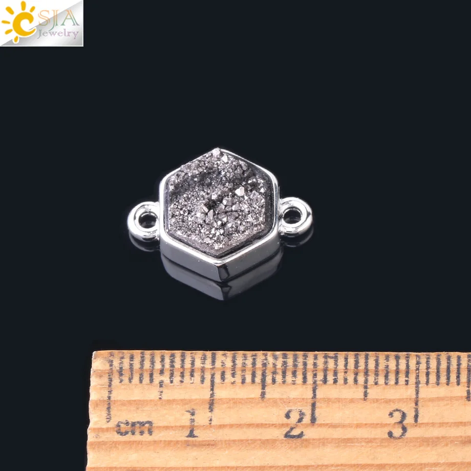 Шестигранная серебряная оправа CSJA натуральный кристалл друзовый камень