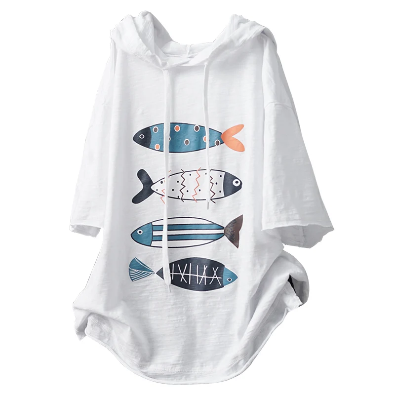 Летняя футболка для женщин модные свободные пуловеры с капюшоном Новые Топы