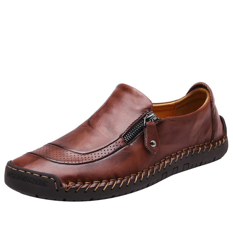 2019 mens shoes Four Seasons Fashion Casual soft Comfortable hand-stitched Slip-On Round Toe genuine leather flat Sewing red | Обувь