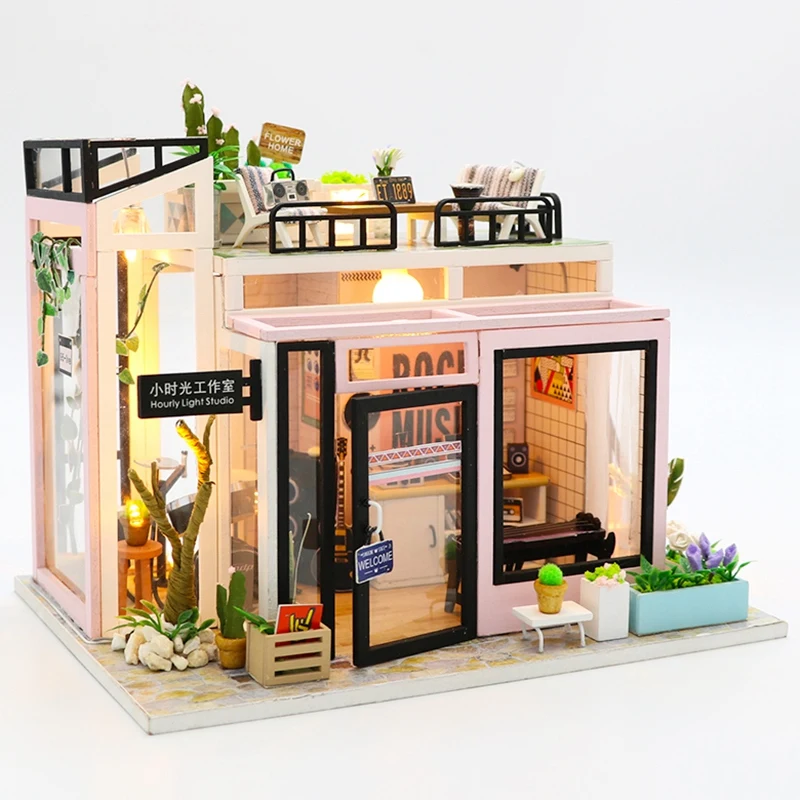 

Diy Dollhouse Wooden Doll Houses Miniature Doll House Furniture Kit Music Led Toys for Children Birthday Gift