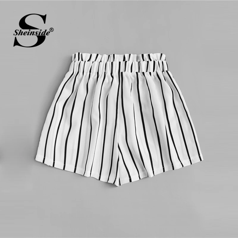 Sheinside бумажная сумка с завязками на талии, полосатые шорты для женщин, элегантные, лето, уличная одежда, широкие шорты для девушек, шорты с эластичной талией
