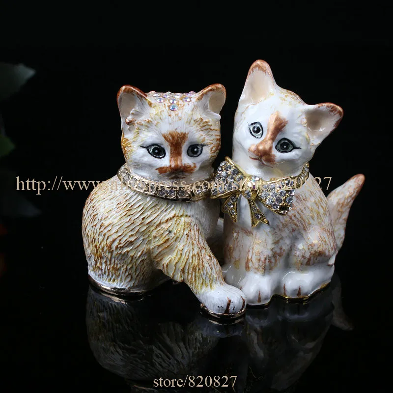 New Couple Design Cat  Jewelry Box Female and Male Cats Trinket Gift Box Set of 2 Cat Lovers Trinket Gift Box