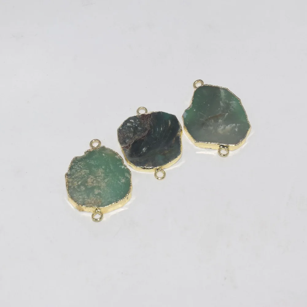 Natural Slice Chrysoprase Irregular connector femme 2019 Green Raw Vintage Gold bezel Big stone pendant for women accessories | Украшения и