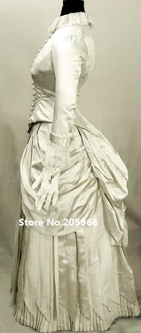 Слоновая кость 1880 викторианское воспроизводство шелковый атлас и французское кружево свадебное платье/функциональное платье/платье для мероприятий - Цвет: Слоновая кость