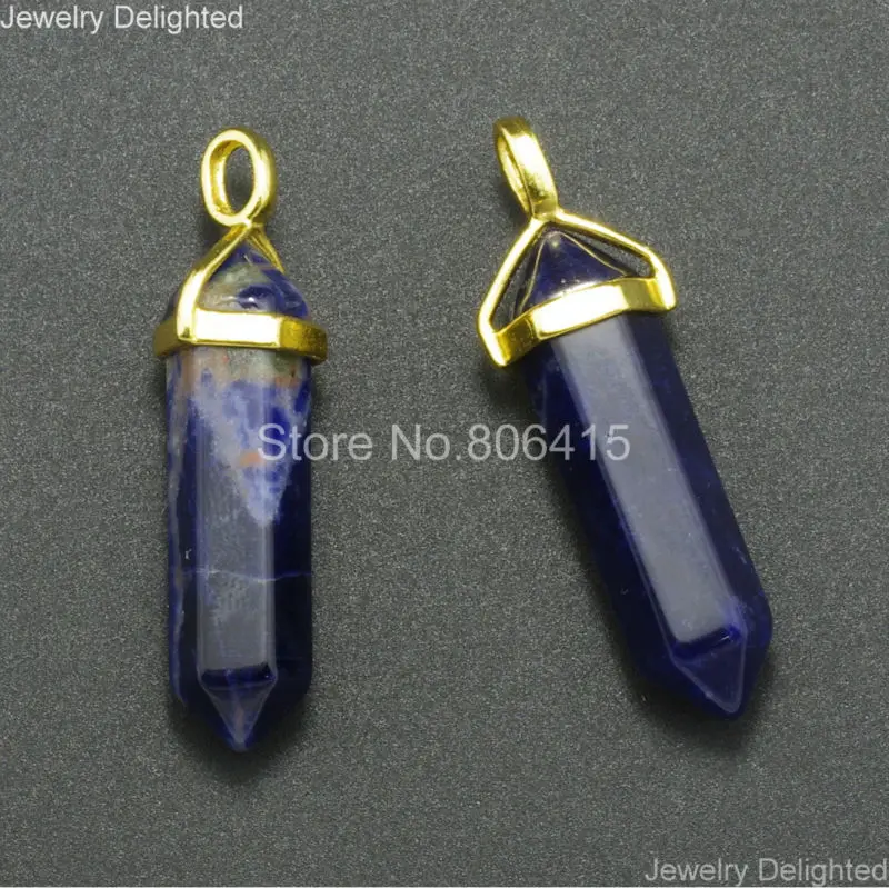 Gold Natural Sodalite Gems Stones Hexagonal Point Reiki Chakra Healing Necklaces Earring Pendant Beads Jewelry Craft 10Pcs | Украшения и