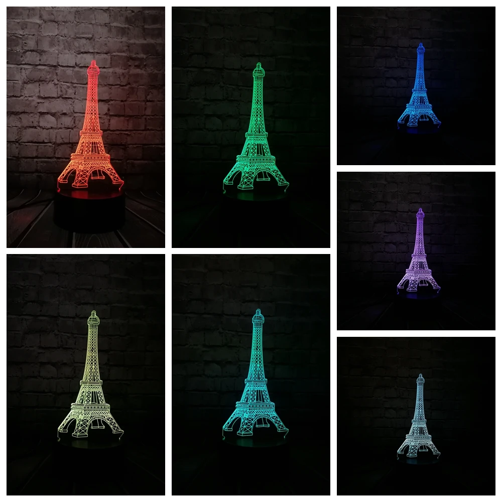 Романтический Франция Париж Эйфелева башня 3D USB светодиодный светильник RGB