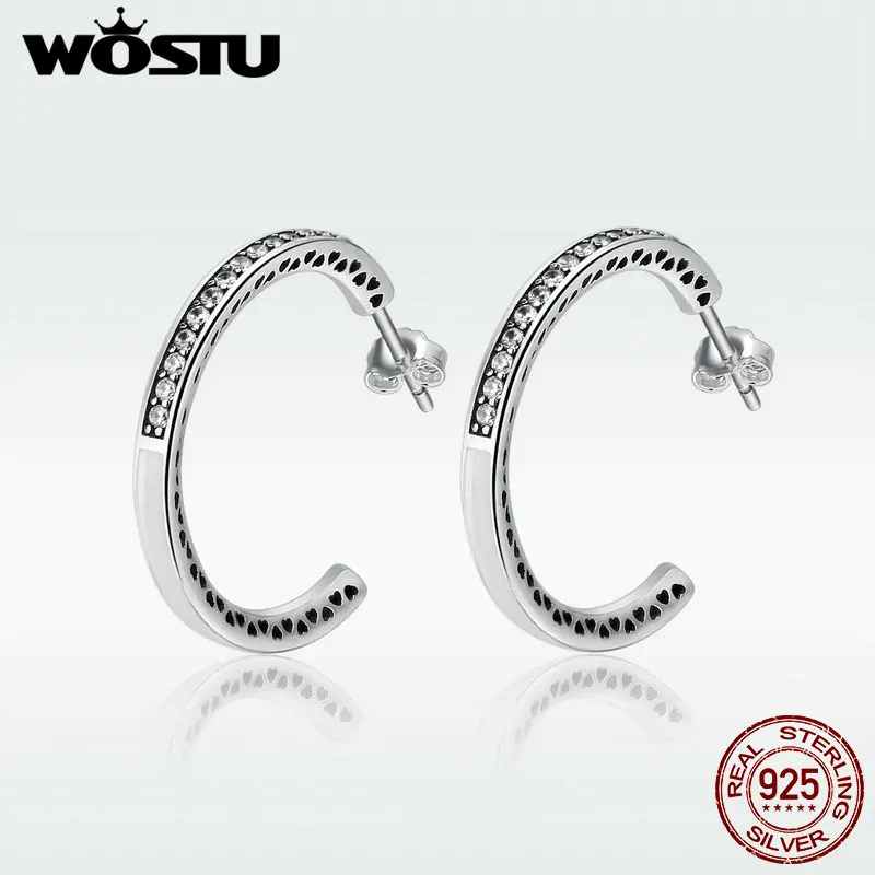 WOSTU новые модные 100% стерлингового серебра 925 Белый лучистое Сердце Крюк серьги