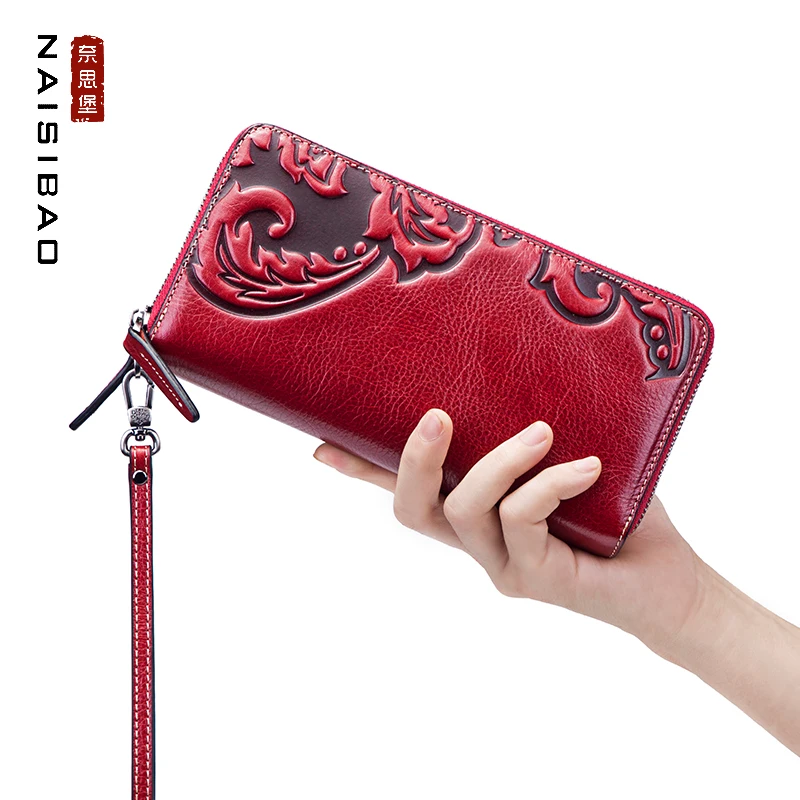 Высокое качество китайский стиль натуральная кожа винтажный женский кошелек на