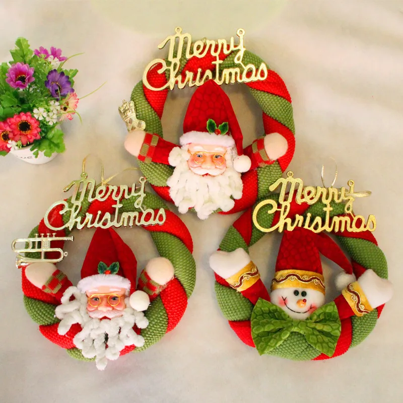 1pc Christmas Ornament Wreaths Plush knitting Santa Clause Snowman Window Door Hanging Garland Xmas pendant Home Decor | Дом и сад