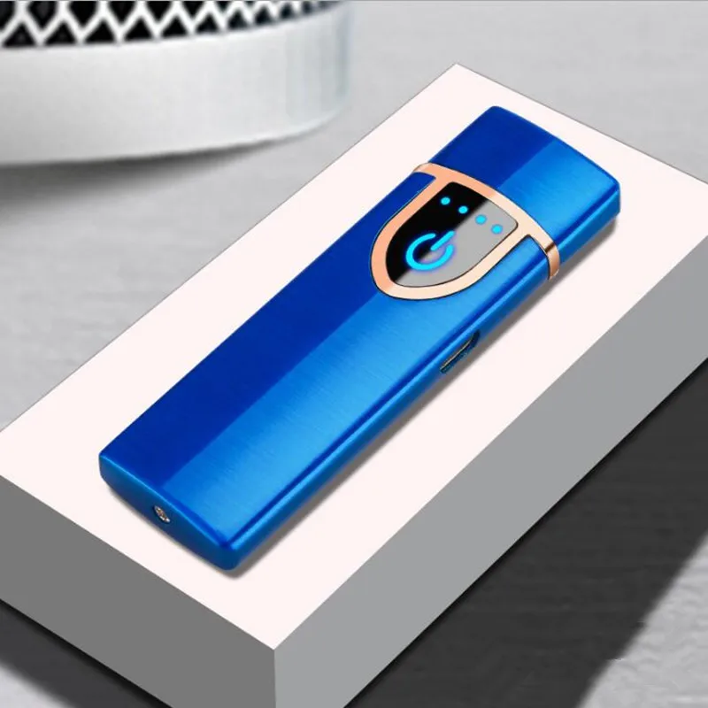 Тонкая зарядка через USB Зажигалка с сенсорным экраном зажигалки для электронных сигарет маленький ветрозащитный негорящий перезаряжаемый Электрический Зажигалка