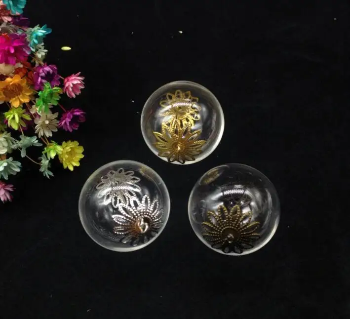 

300pcs 25mm clear double hole ball glass globe flower beads cap set glass vial pendant glass wishing bottle dome cover necklace