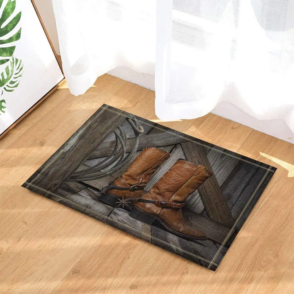 Farm Decor Cowboy Boots on Wooden Bath Rugs for Bathroom Non-Slip Door MatBrown(Multi24) | Дом и сад