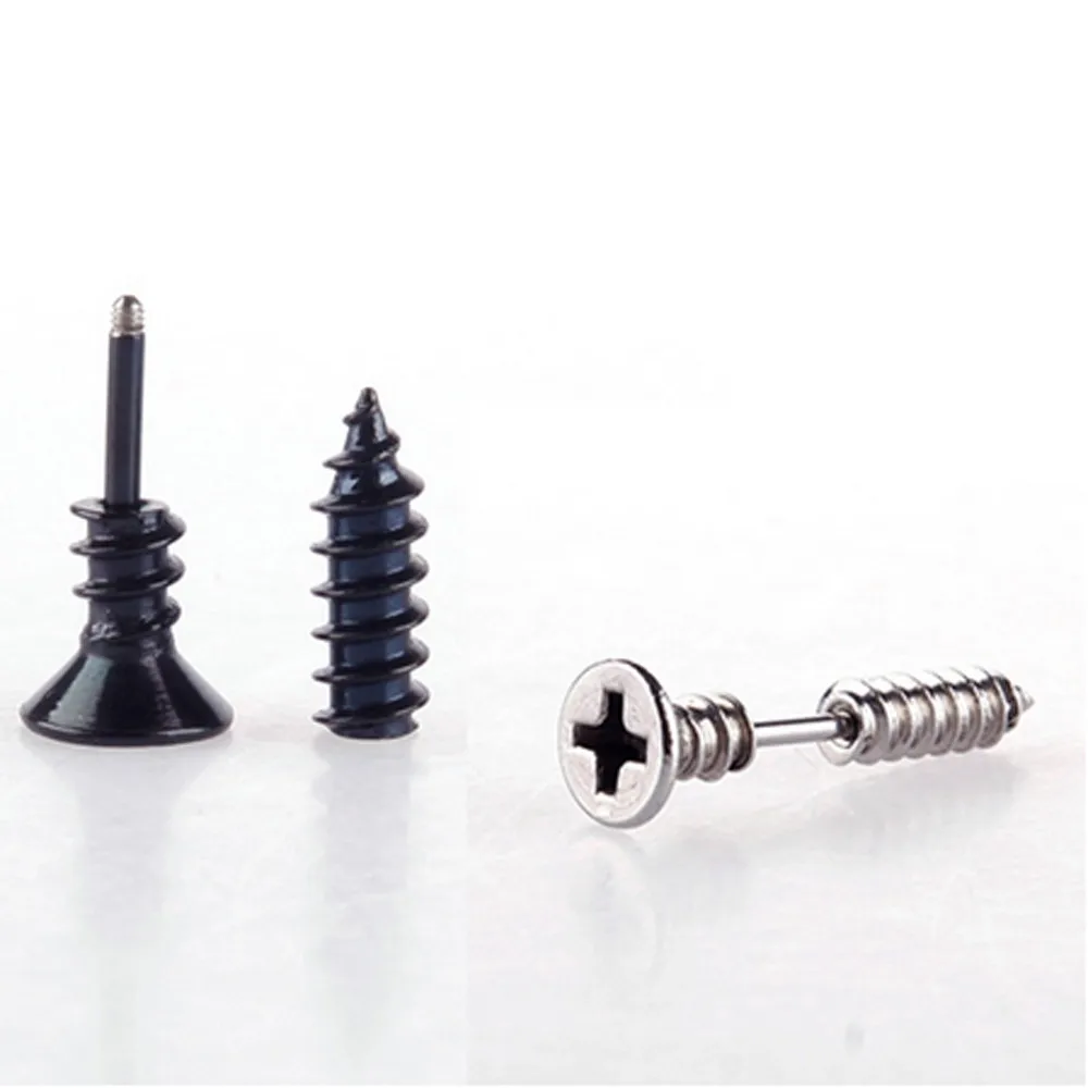1 пара серьги унисекс черные посеребренные нержавеющая сталь винтовые гвоздики