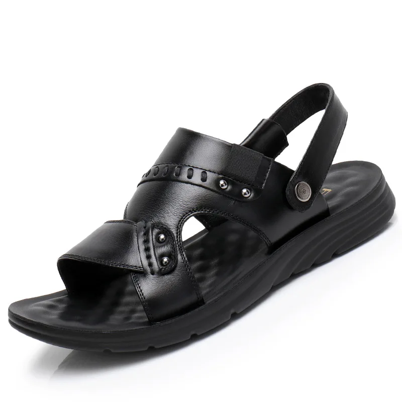 Мужские сандалии из коровьей кожи цвет черный коричневый Мужская Летняя обувь