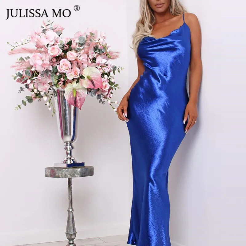 Julissa mo сексуальное летнее платье с бретельками и открытой спиной, женское сатиновое длинное платье на шнуровке, элегантное облегающее платье для вечеринок