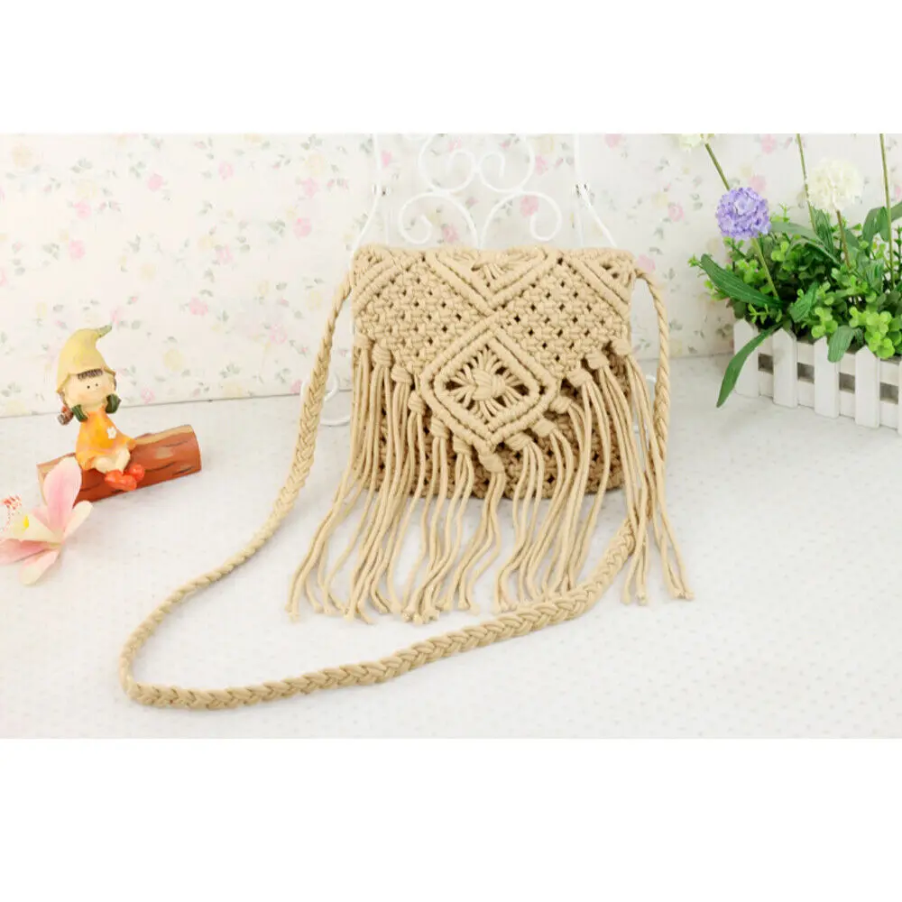 H Винтаж сумка ручной работы кисточкой из ротанга Crossbody Сумочка Кошелек Для женщин - Цвет: H