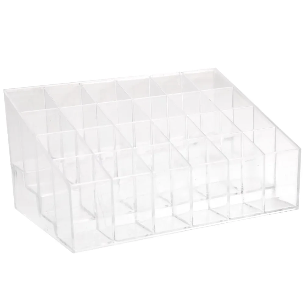 Прозрачная акриловая трапециевидная стойка с 24 отделениями для макияжа и помады