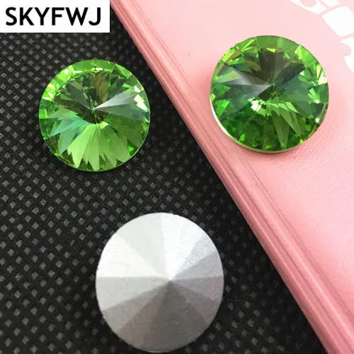 RIVOLI-diamantes de imitación con parte trasera puntiaguda, cristal redondo para fabricación de vestidos, Color 6,8,10,12,14,16,18mm