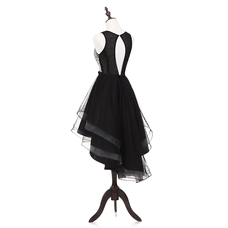 Короткие Выпускные платья 2019 черные вечерние с блестками и круглым вырезом