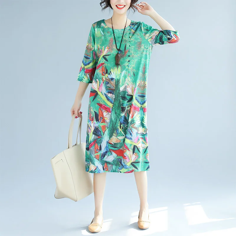 Новый плюс Размеры Лето Винтаж более d Цветочный принт короткий рукав