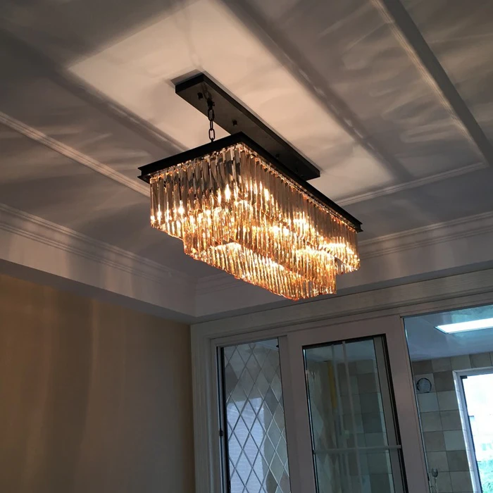 

Best Price American Country Crystal Chandelier Dining Room Creative Rectangular Crystal Pendant Lamp LED Lighting RH Chandelier