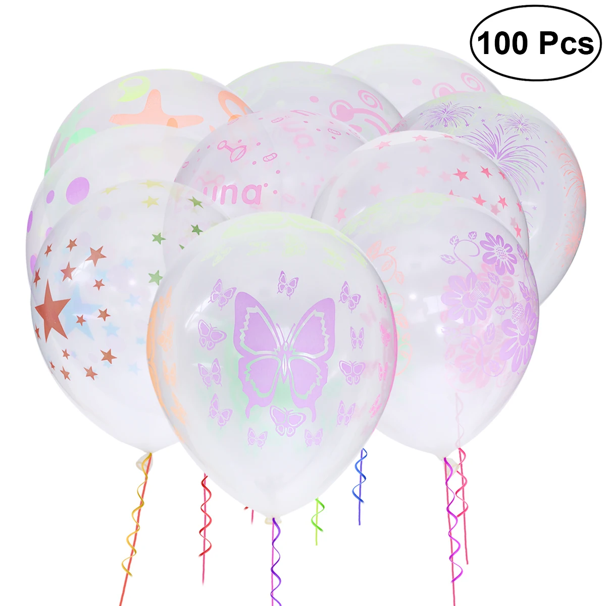 100pcs 12-inch 2.5g Clear Flowers Printed Balloons Assorted Pattern Latex (Mixed Patterns) | Игрушки и хобби