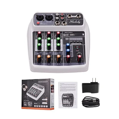 White US Plug Muslady AI-4 компактная звуковая карта микшерный пульт Цифровой аудио микшер BT MP3 USB вход+ 48 В фантомное питание для записи музыки - Цвет: White US Plug