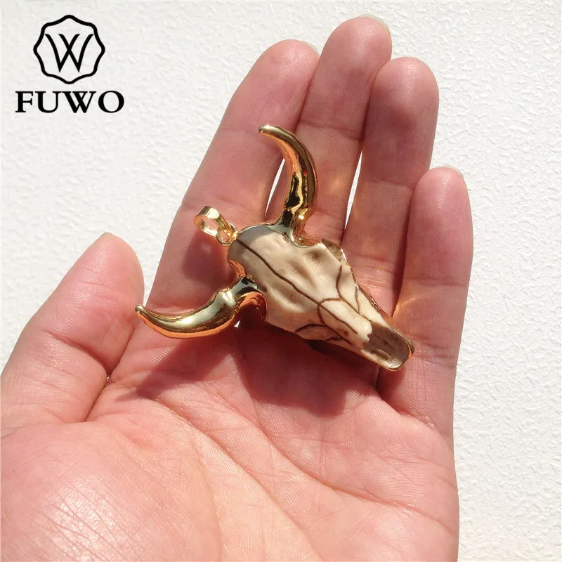 FUWO Longhorn Бык скот подвеска в виде черепа 24 каратное золото гальваническая