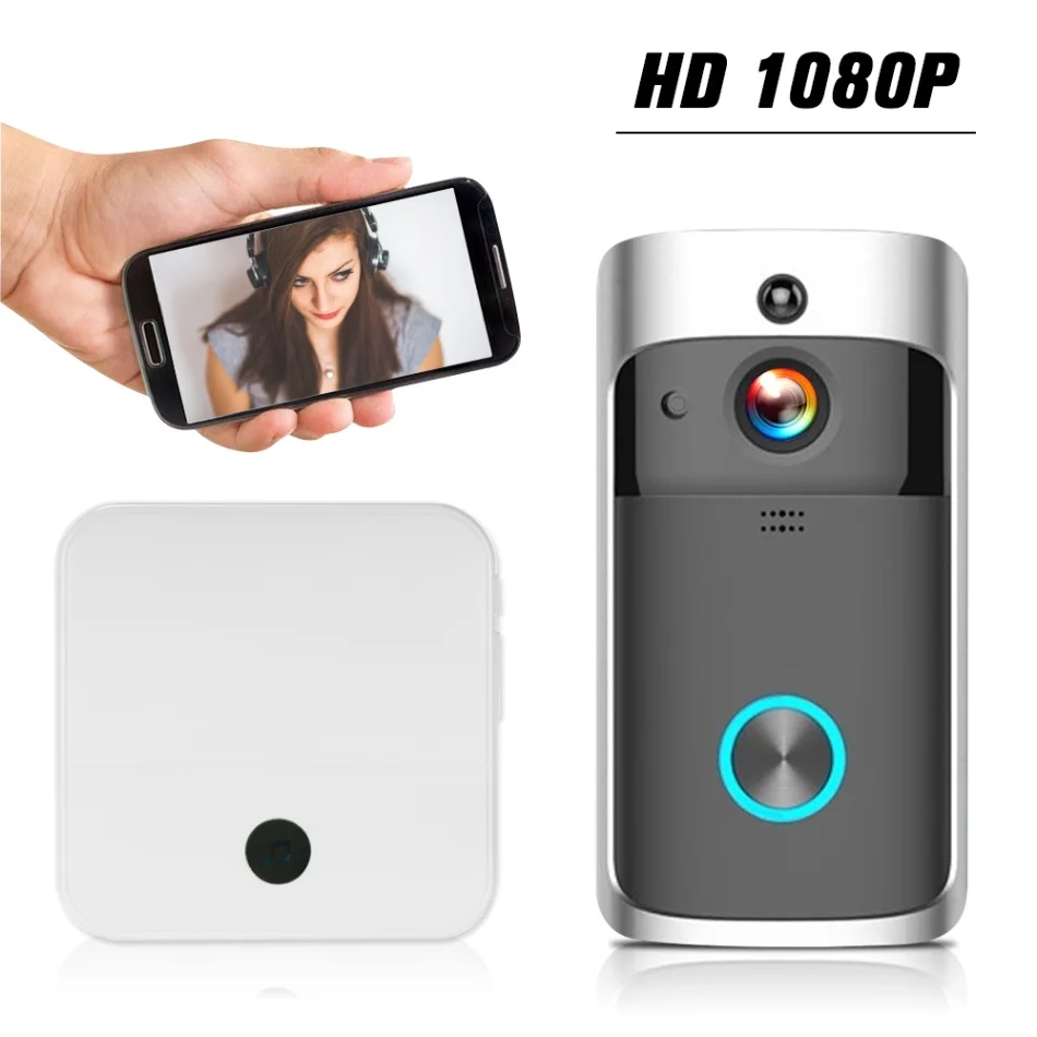 Black 1pcs Doorbell WiFi умный беспроводной дверной звонок безопасности HD 1080P визуальный домофон Запись Видео дверной телефон Удаленный домашний мониторинг с дверным звонком - Цвет: Black 1pcs Doorbell