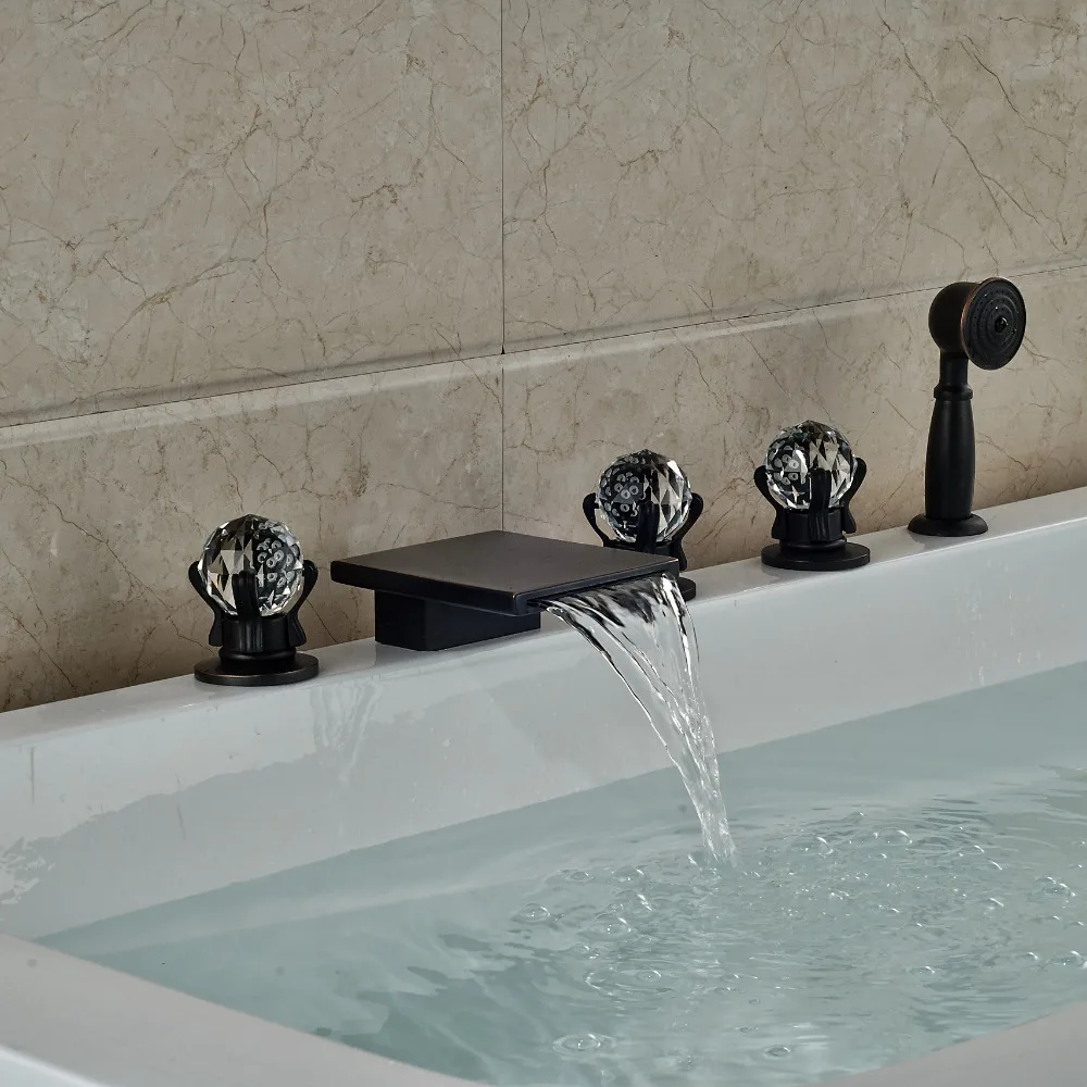 Традиционный латунный бронзовый кран для ванны с тремя кристальными ручками